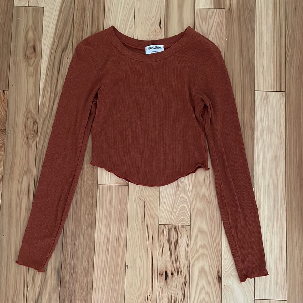 LnA Arya Long Sleeve Crop Top Cinnabar Orange Rust XS
